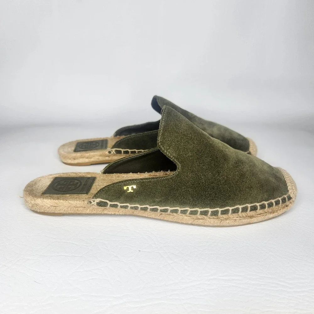 Tory Burch Olive Green Suede Espadrille Mules Slides 7M 55951 117